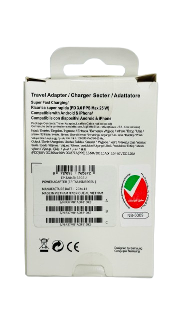 Samsung 25W USB‑C PD Adapter (US 2‑Pin)