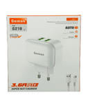 Geman G219 Dual USB Charger 3.6A (EU) | Auto‑ID, USB‑C